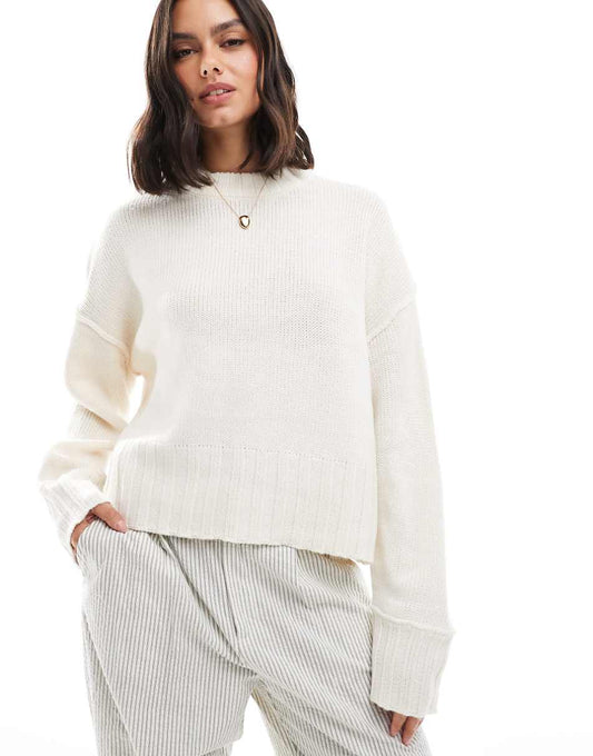 ASOS DESIGN clean crew neck sweater in white