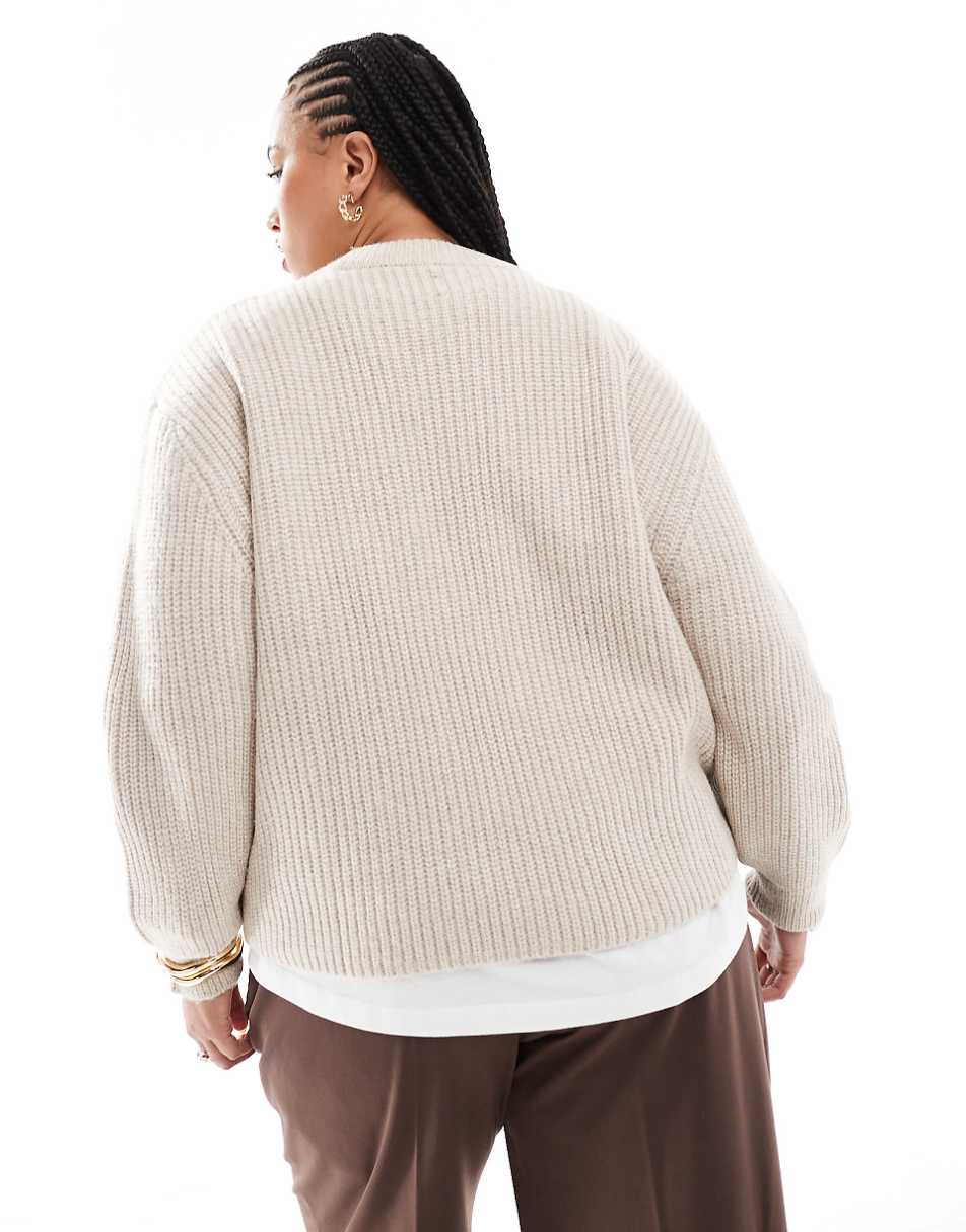 ASOS DESIGN Curve chunky crew neck rib sweater in oatmeal