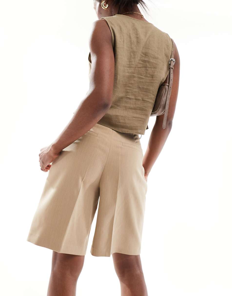 Urban Revivo high waisted tailored jorts in tan