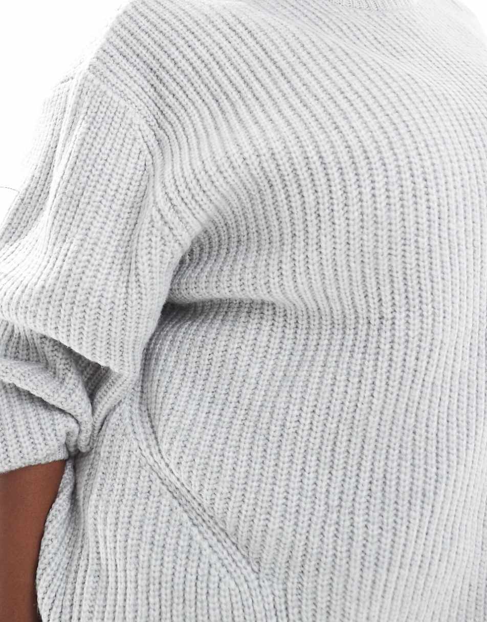 ASOS DESIGN Curve chunky crew neck rib sweater in light gray