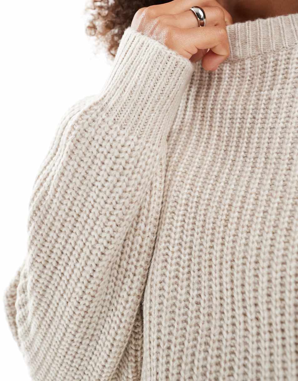 ASOS DESIGN chunky crew neck rib sweater in oatmeal