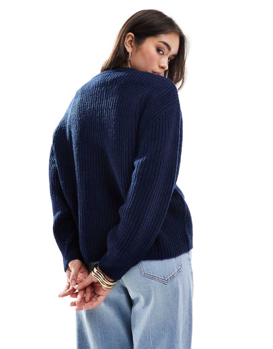 ASOS DESIGN chunky crew neck rib sweater in navy