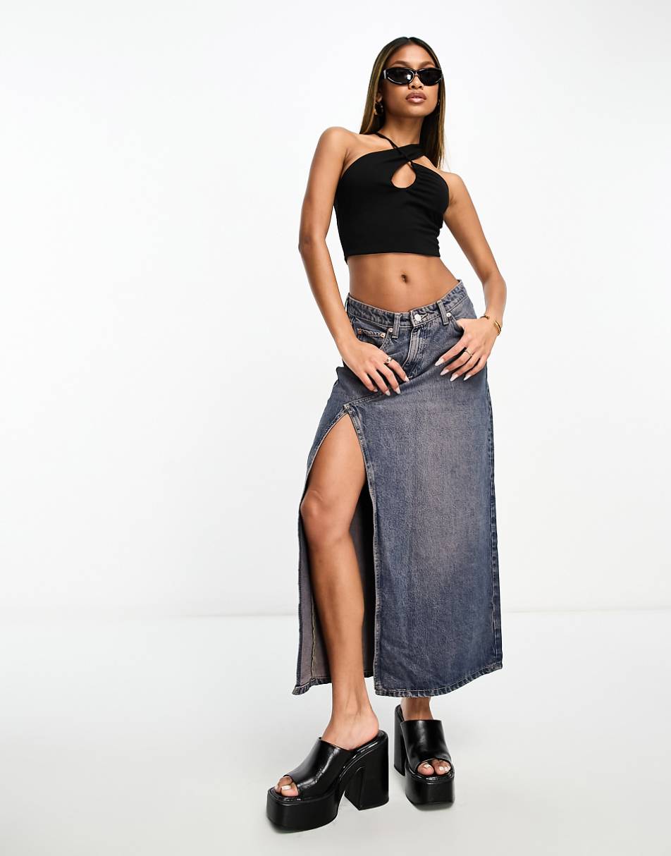 ASOS DESIGN cross over keyhole halter top in black