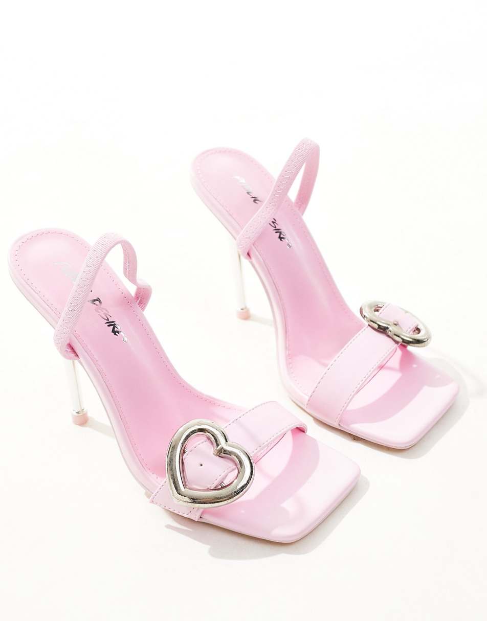 Public Desire Wide Fit Rosalita heart buckle sling back heeled sandals in pink