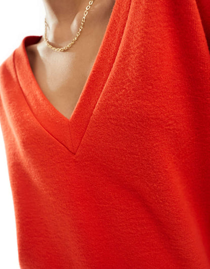 ASOS DESIGN supersoft slouchy v-neck sweater mini dress in red
