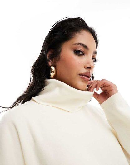 ASOS DESIGN supersoft volume sleeve turtle neck mini sweater dress in ivory