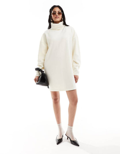 ASOS DESIGN supersoft volume sleeve turtle neck mini sweater dress in ivory