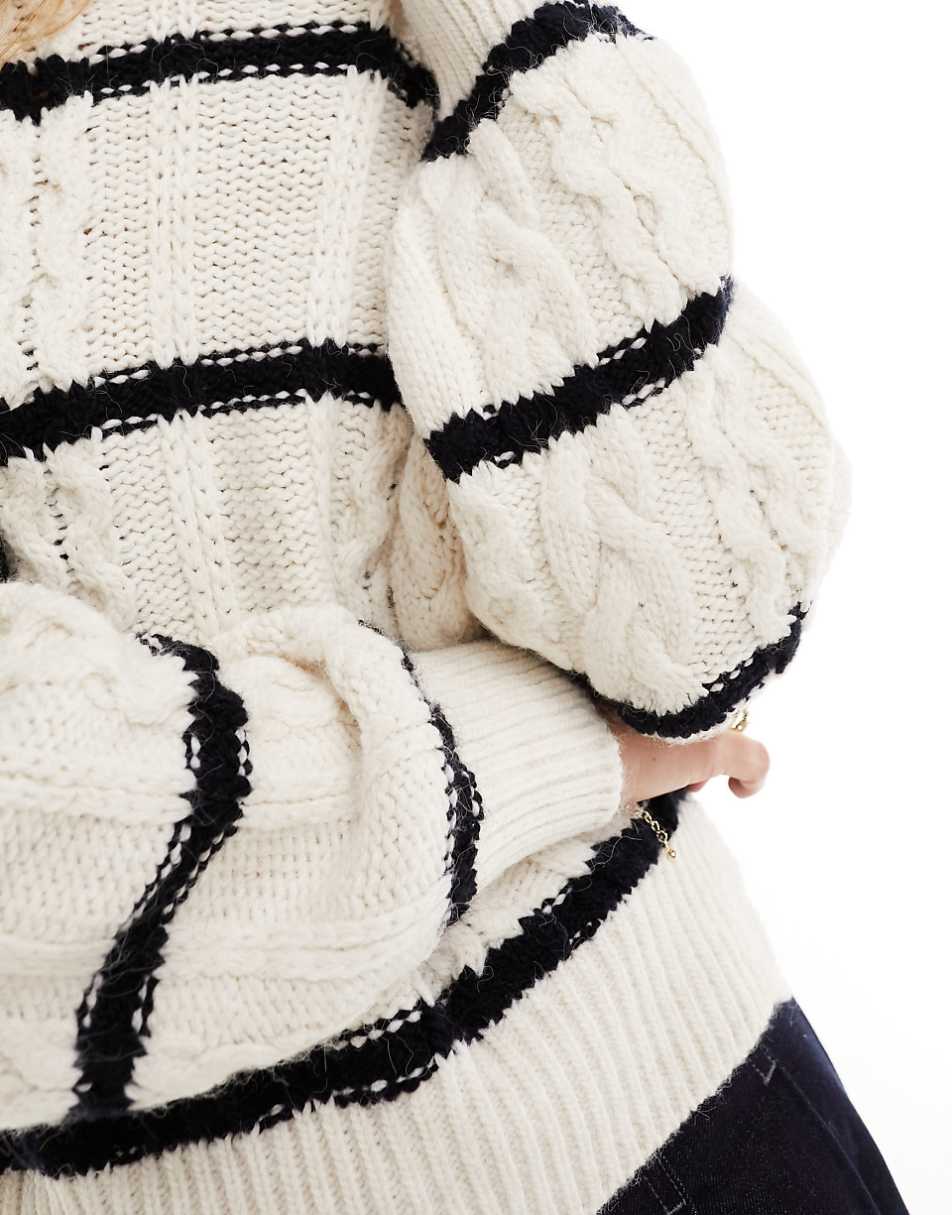 ASOS DESIGN crew neck cable sweater in cream stripe