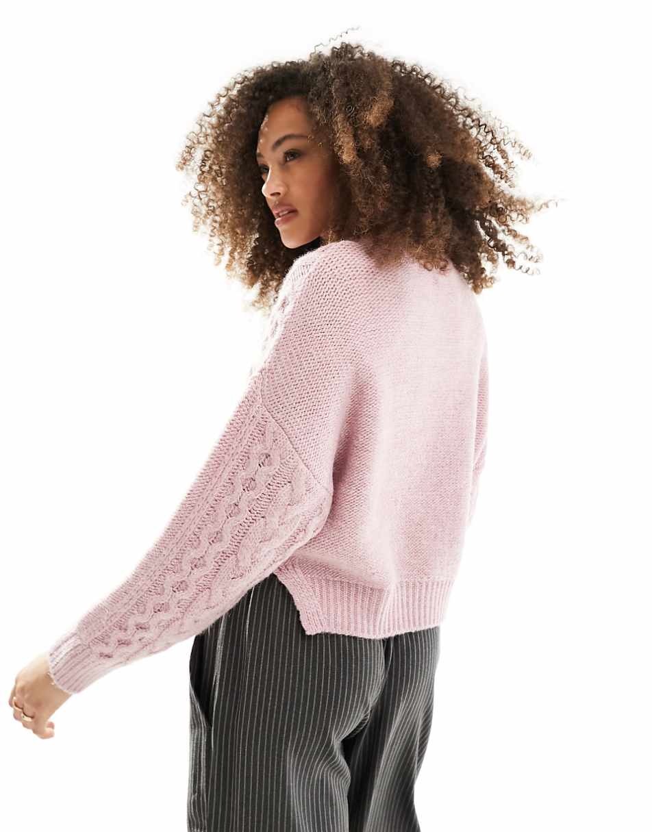 ASOS DESIGN crew neck cable sweater in pink