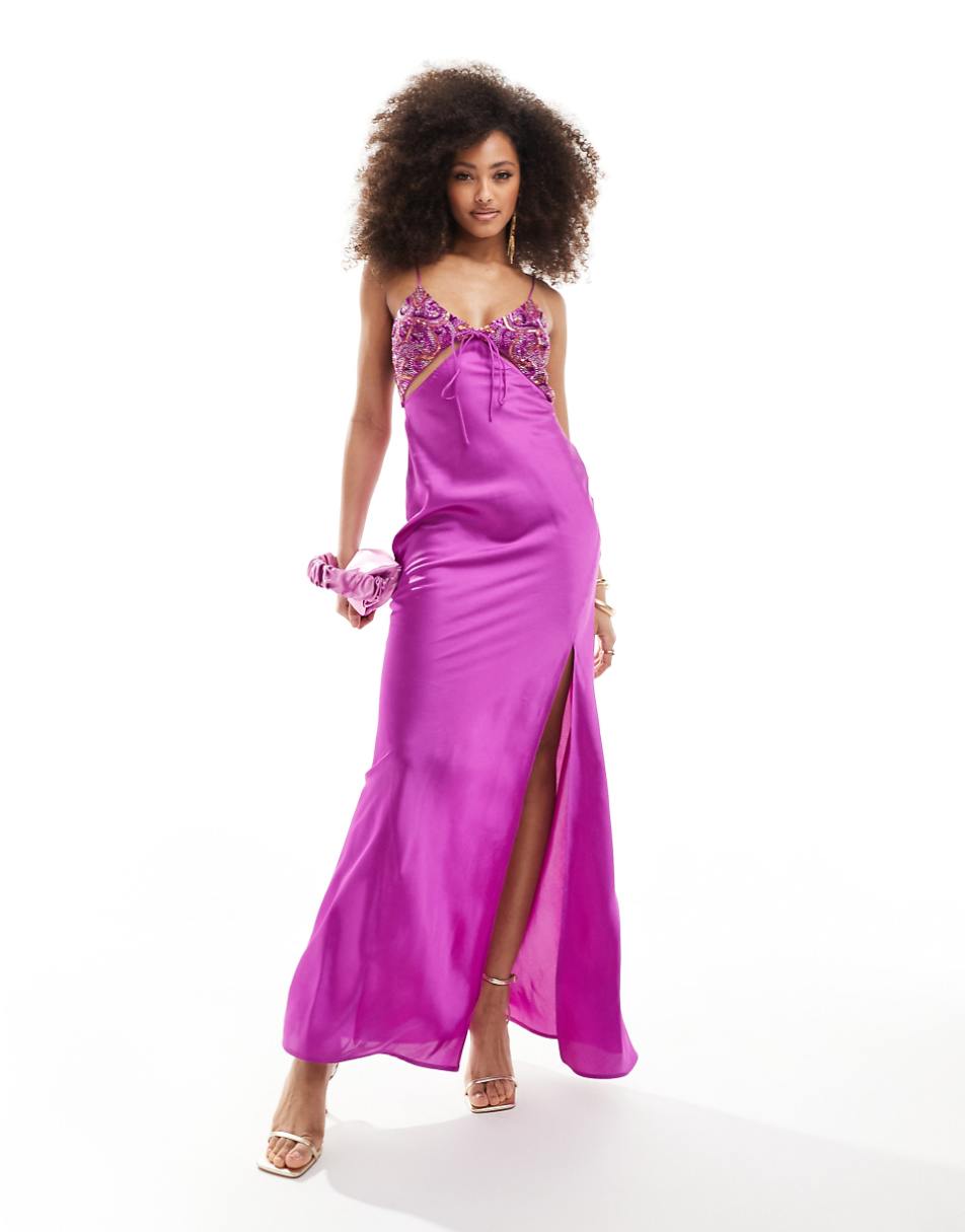 ASOS DESIGN embellished bodice maxi dress with cut out in purple