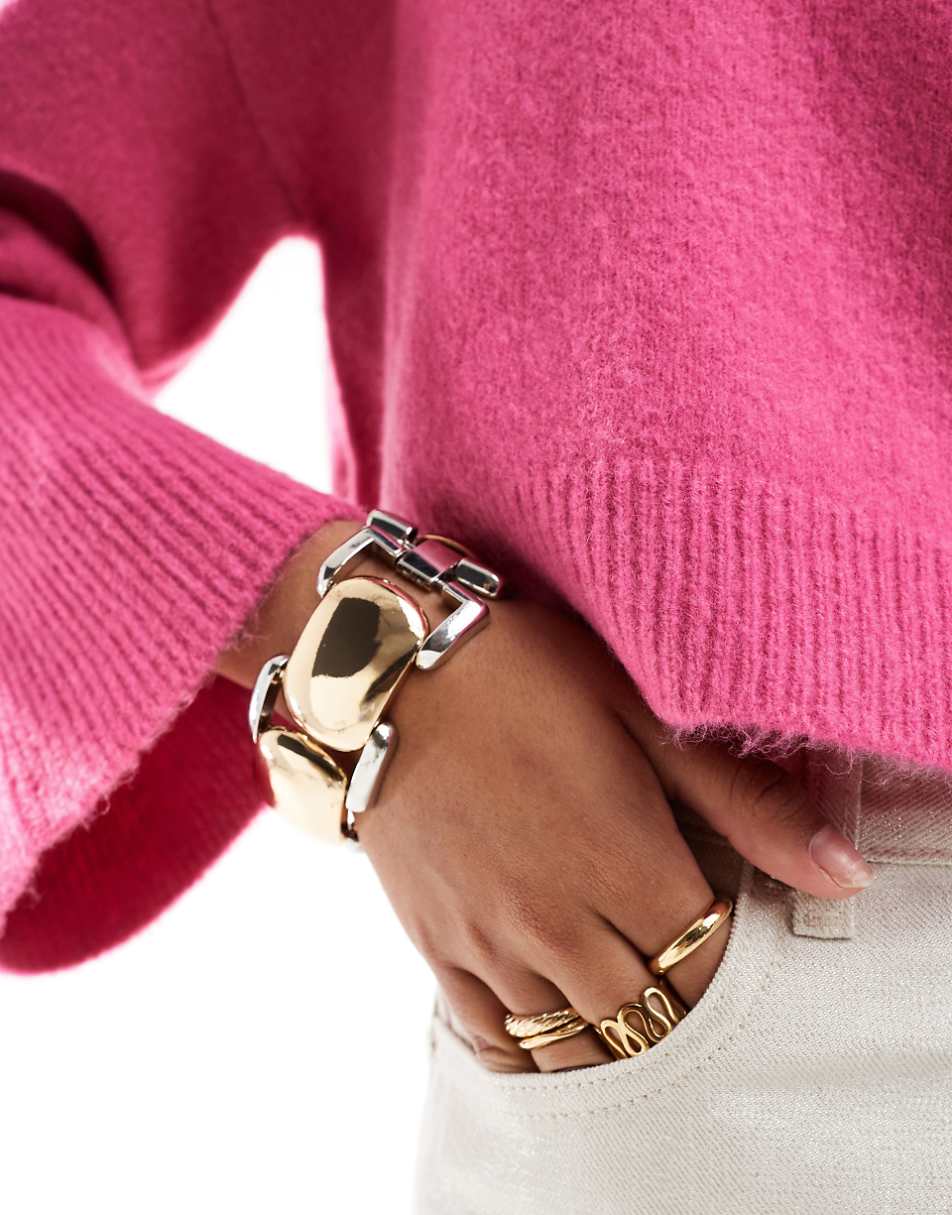 ASOS DESIGN crew neck boxy sweater with wide cuff in pink