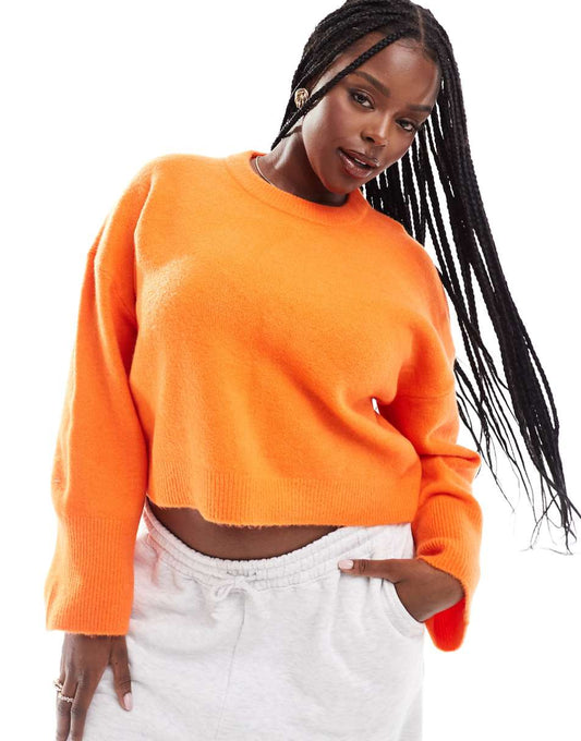 ASOS DESIGN Curve crew neck boxy sweater with wide cuffs in orange