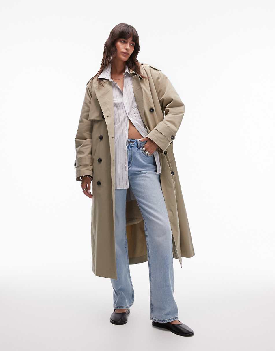 Topshop 2in1 borg trench coat in stone