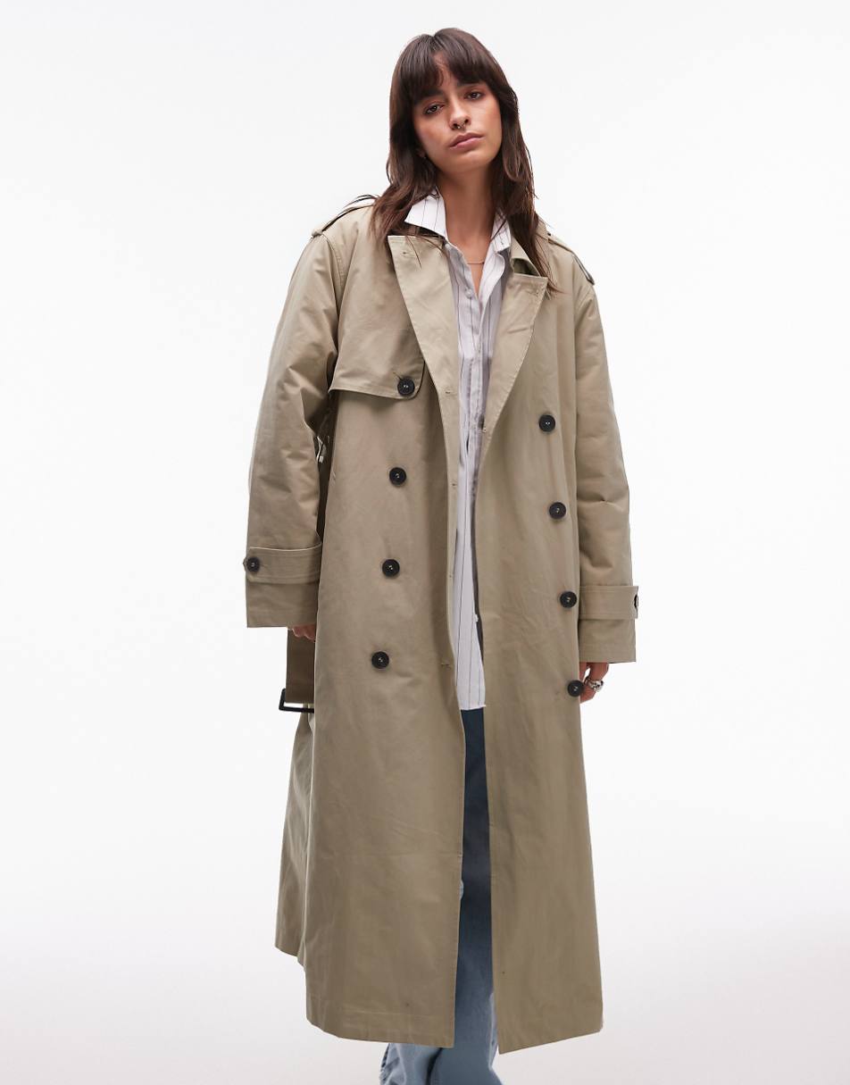 Topshop 2in1 borg trench coat in stone