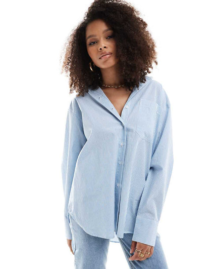 ASOS DESIGN oversized shirt in blue and white stripe