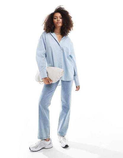 ASOS DESIGN oversized shirt in blue and white stripe