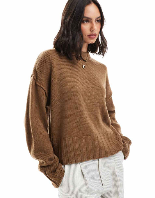 ASOS DESIGN clean crew neck sweater in brown