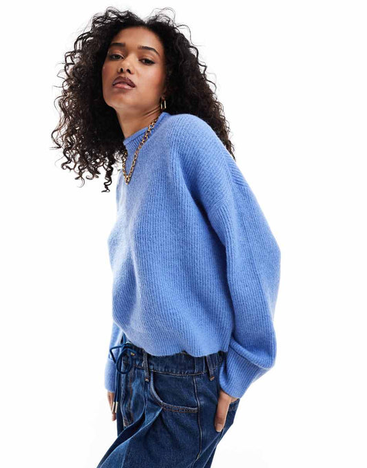 ASOS DESIGN funnel neck crop sweater in blue