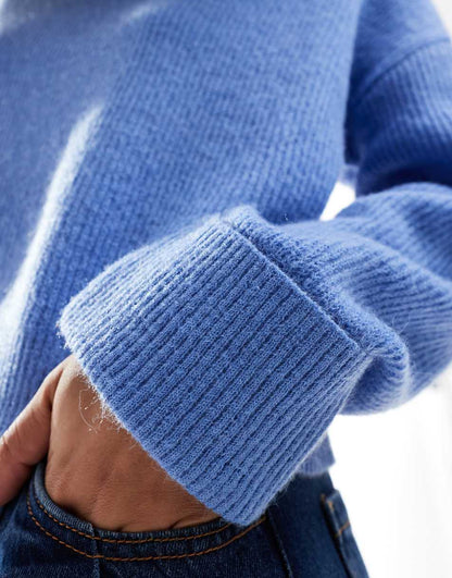 ASOS DESIGN funnel neck crop sweater in blue