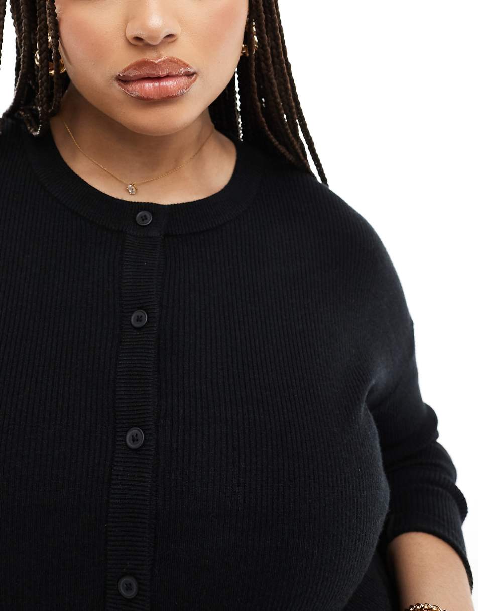 ASOS DESIGN Curve slim fit cardigan with crew neck in black