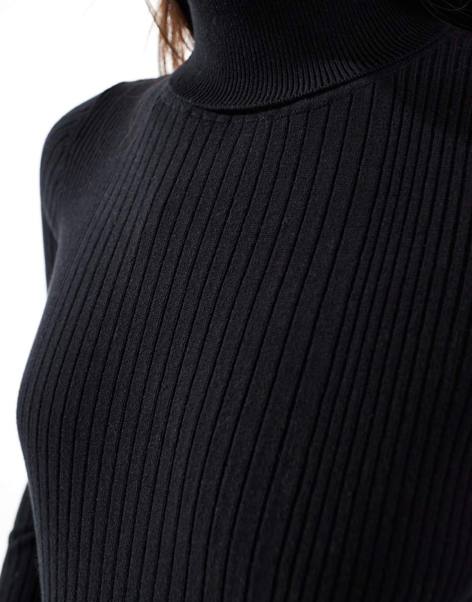 ASOS DESIGN knitted roll neck top in engineered rib in black