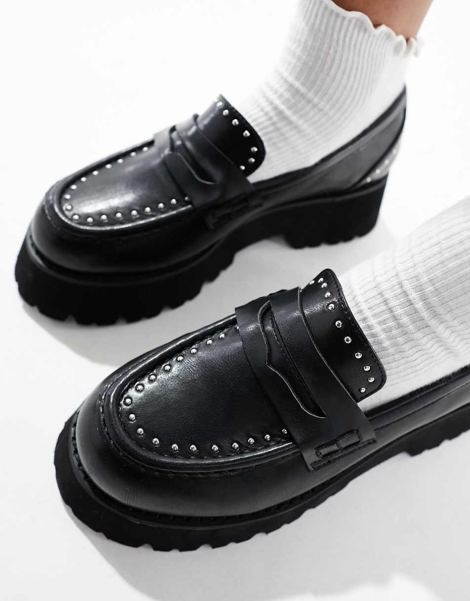 RAID Wide Fit Jacina studded chunky loafers in black