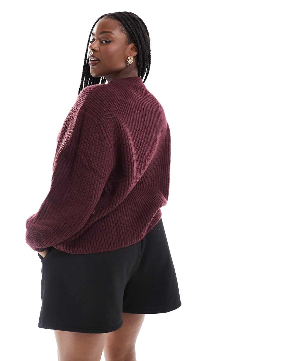 ASOS DESIGN Curve chunky crew neck rib sweater in burgundy