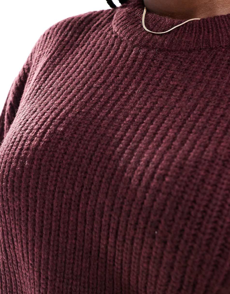 ASOS DESIGN Curve chunky crew neck rib sweater in burgundy