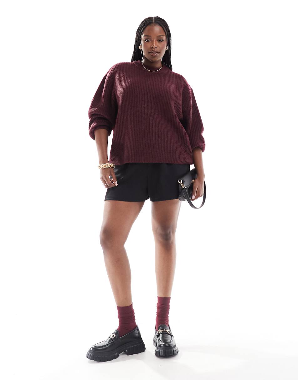 ASOS DESIGN Curve chunky crew neck rib sweater in burgundy