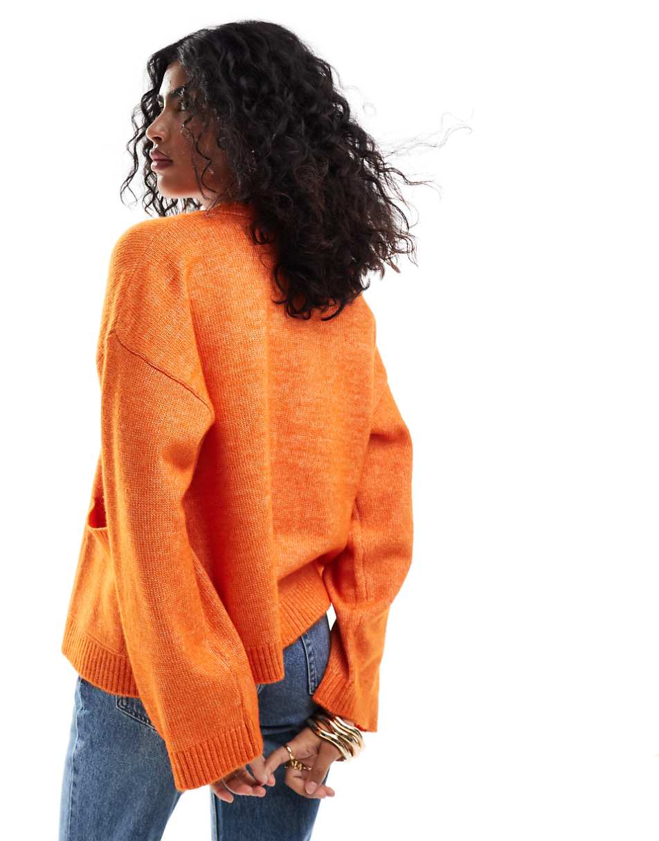 ASOS DESIGN boxy cardigan with v neck and pocket detail in orange