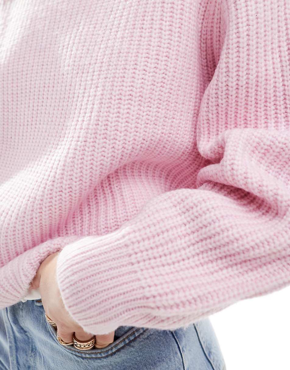 ASOS DESIGN chunky crew neck rib sweater in pink