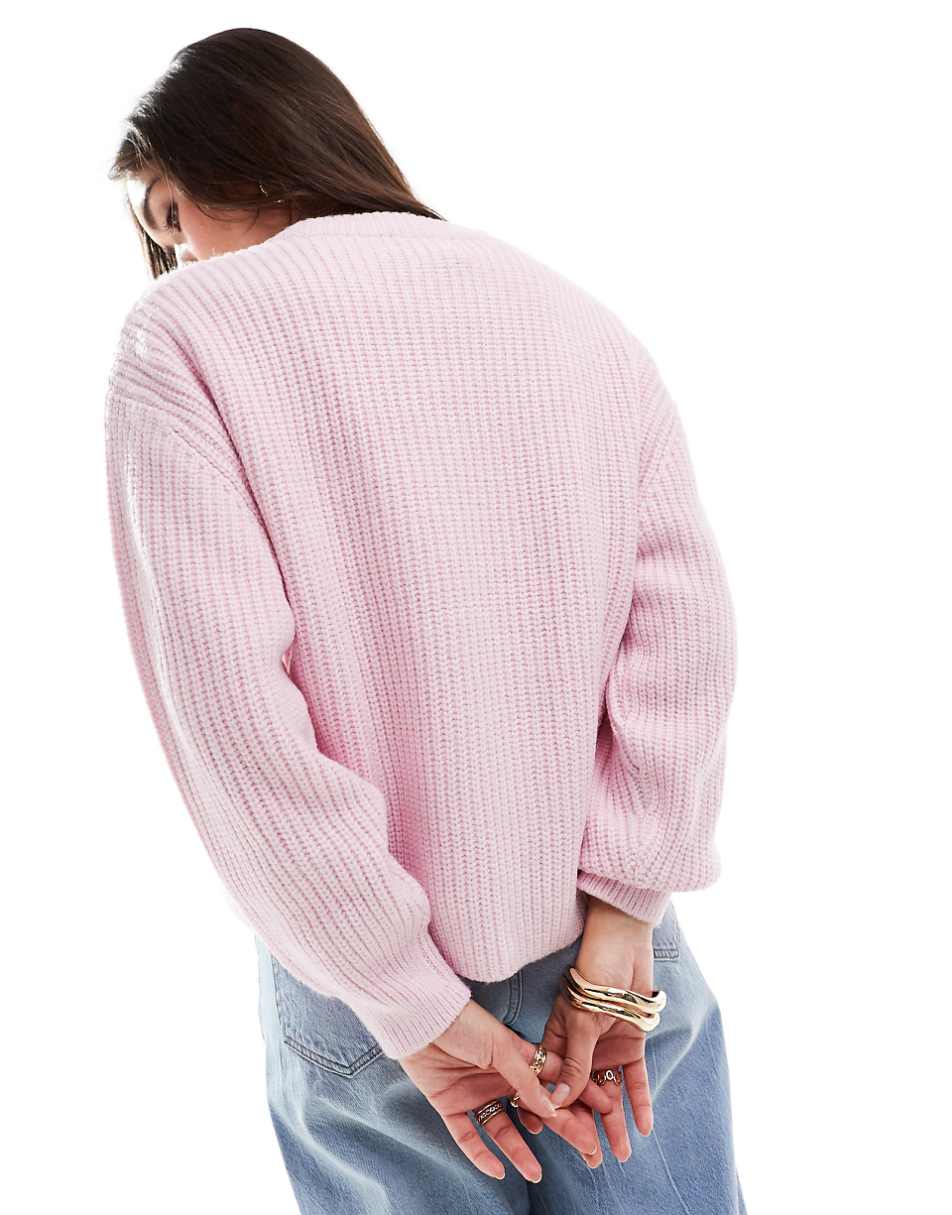 ASOS DESIGN chunky crew neck rib sweater in pink