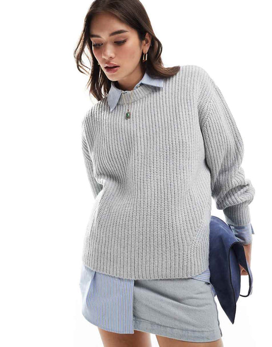 ASOS DESIGN chunky crew neck rib sweater in gray