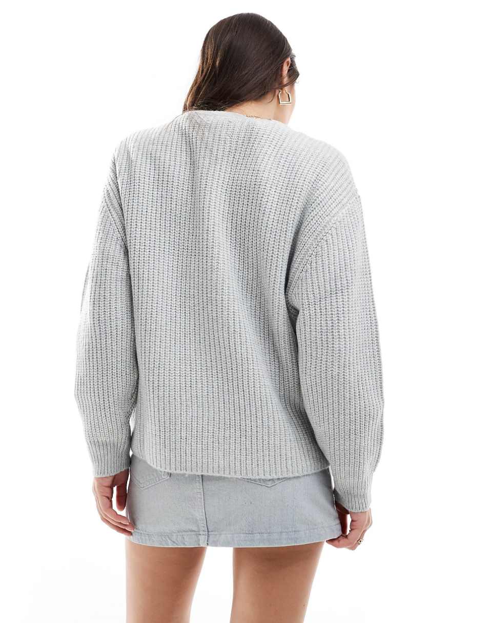 ASOS DESIGN chunky crew neck rib sweater in gray