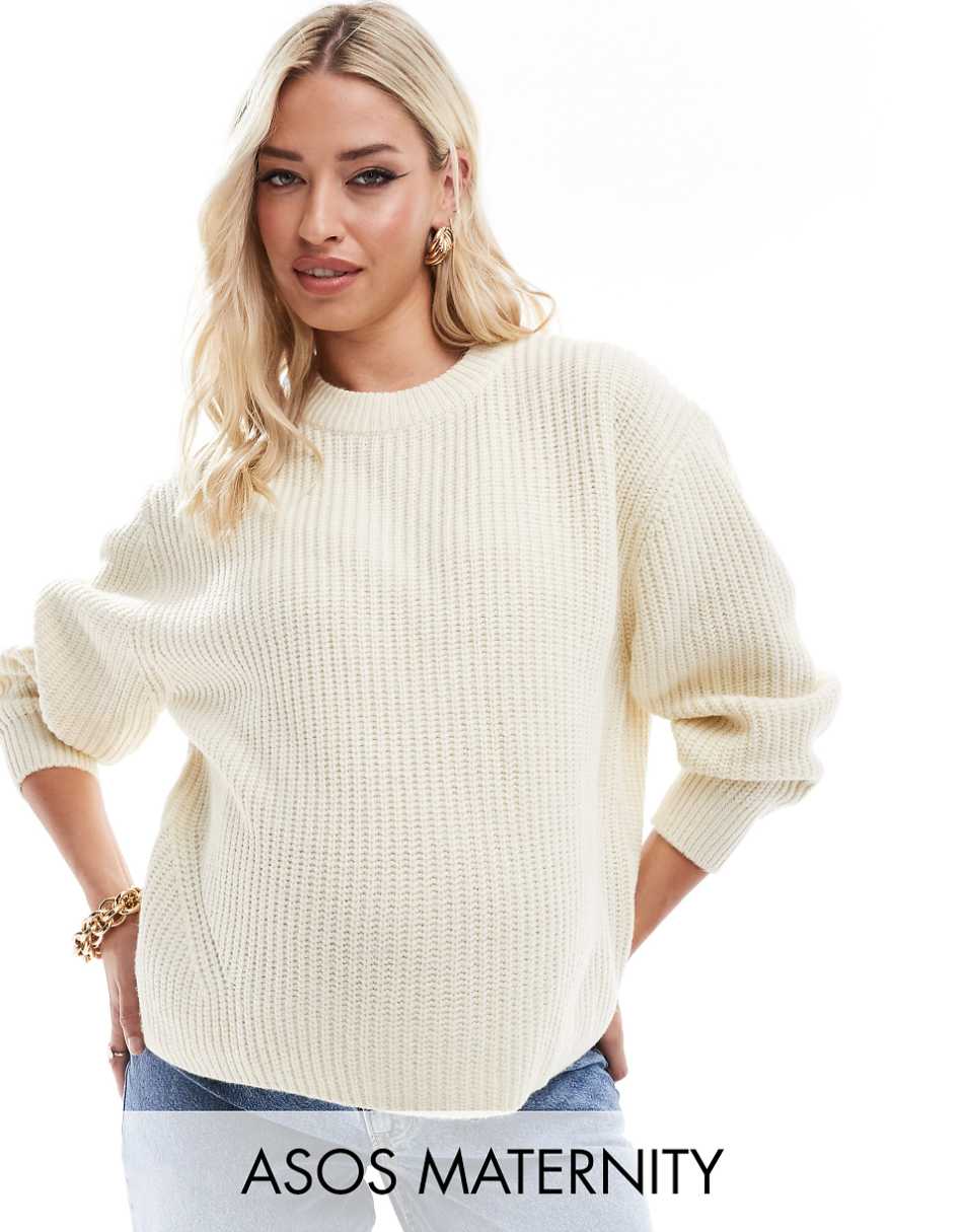 ASOS DESIGN Maternity chunky crew neck rib sweater in cream