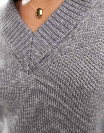 ASOS DESIGN super crop V-neck sweater in gray