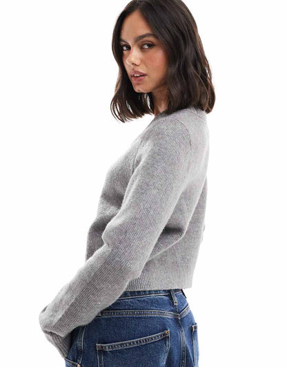 ASOS DESIGN super crop V-neck sweater in gray