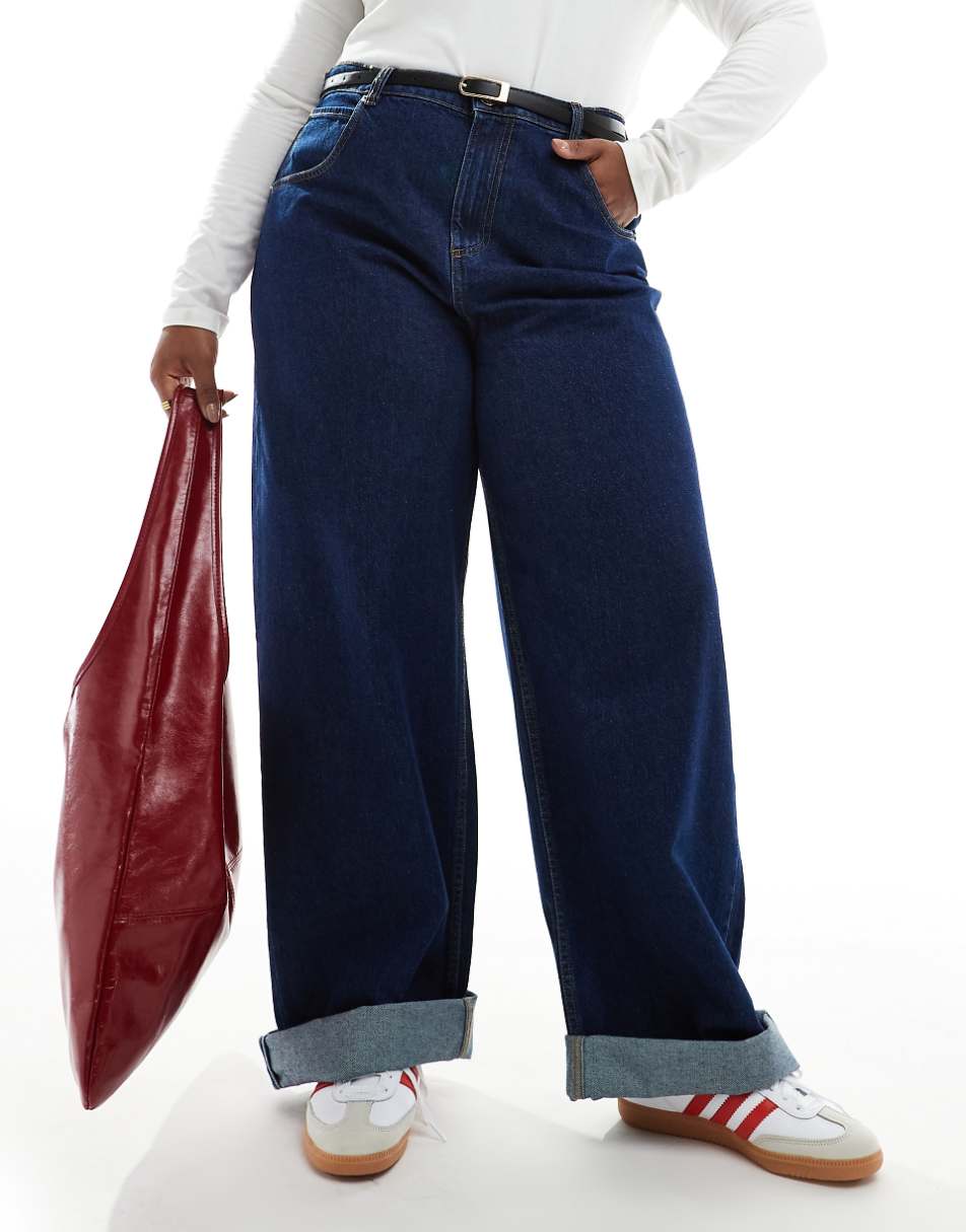 ASOS DESIGN Curve loose jeans with deep turn up cuff in inky wash