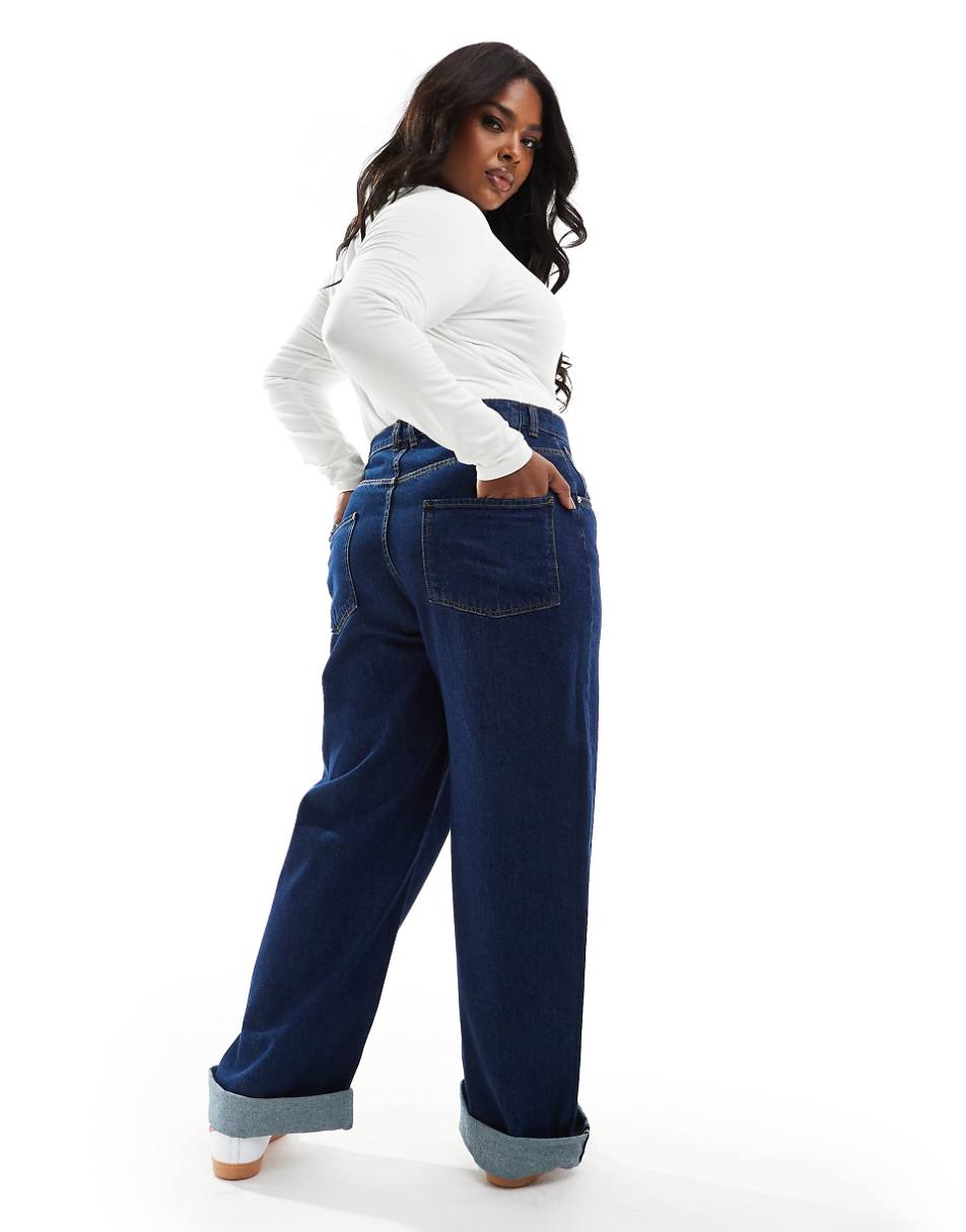 ASOS DESIGN Curve loose jeans with deep turn up cuff in inky wash