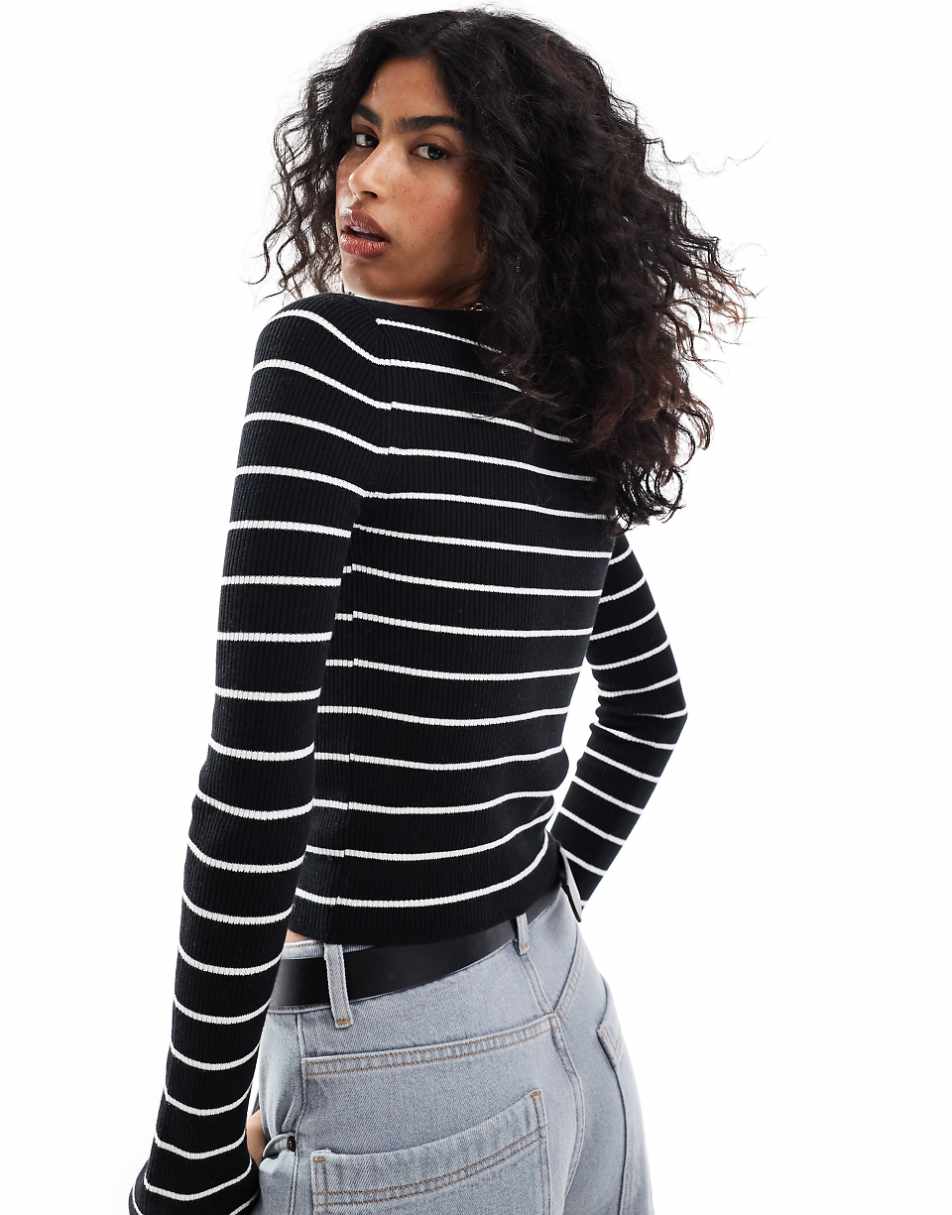 ASOS DESIGN knitted top with boat neck in stripe