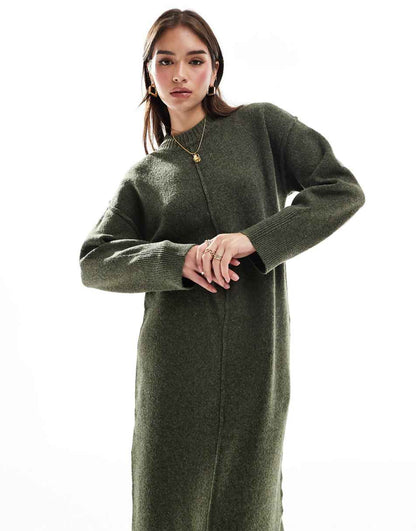 ASOS DESIGN seam front midaxi dress in khaki