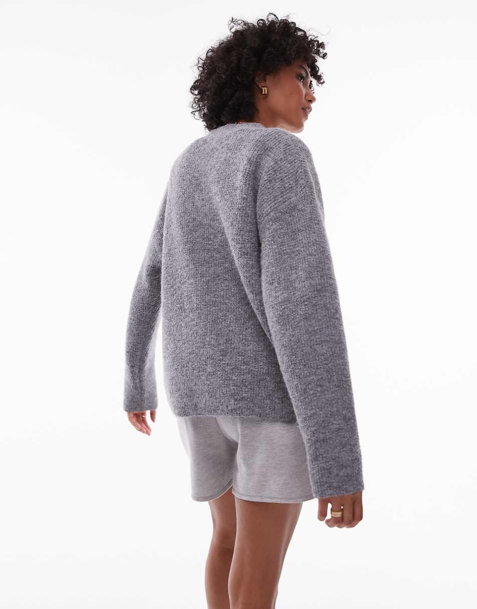 Topshop knit easy clean ribbed detail relaxed cardigan in gray