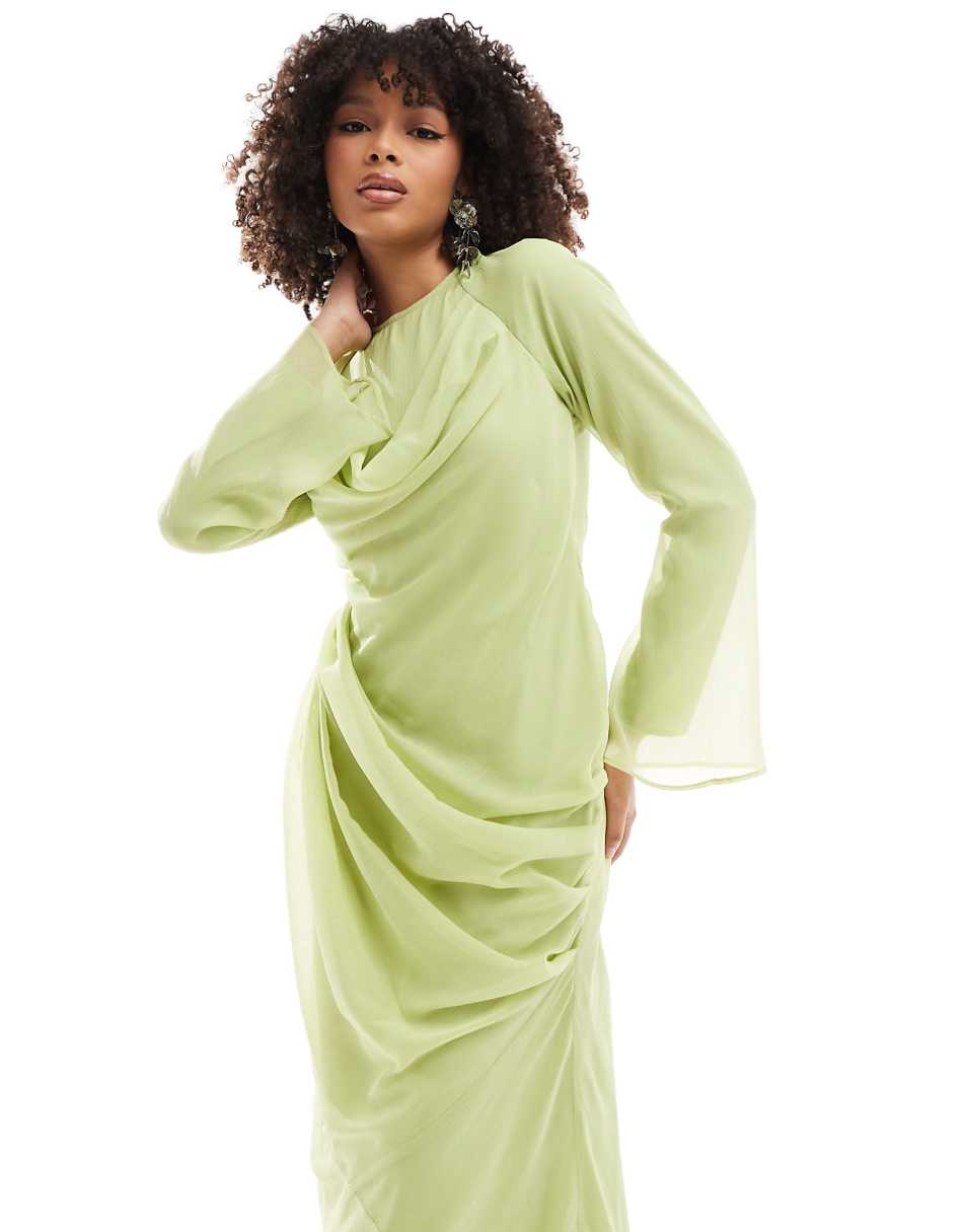 ASOS DESIGN cowl overlay drape front maxi dress in lime green