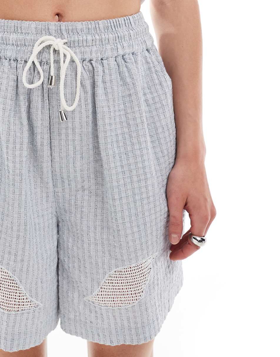 Reclaimed Vintage unisex relaxed boxer shorts with embroidery in blue check - part of a set