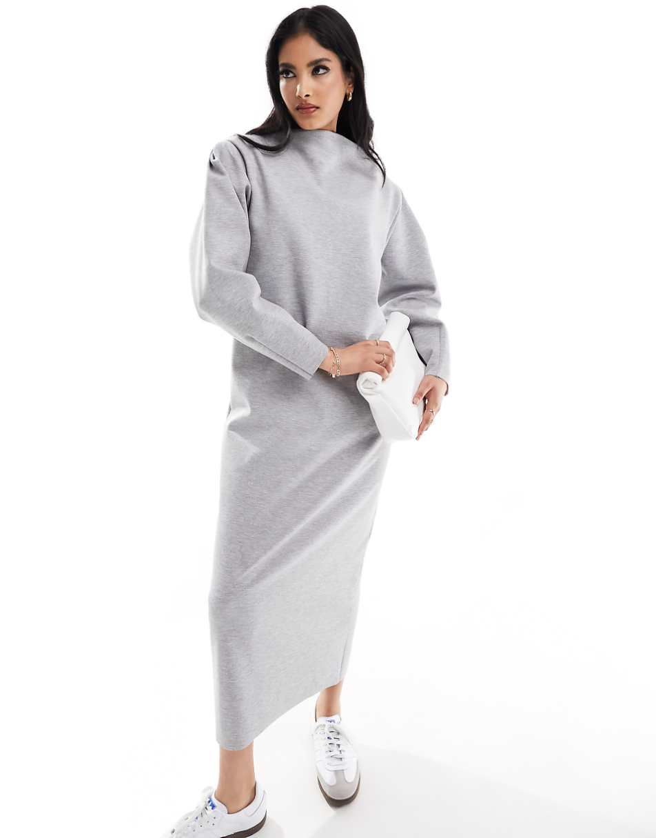 ASOS DESIGN curved boat neck sweatshirt midi dress with long sleeve in gray