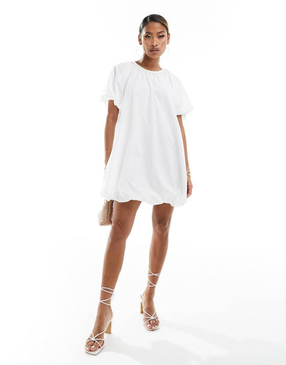 ASOS DESIGN puffball smock mini dress in white