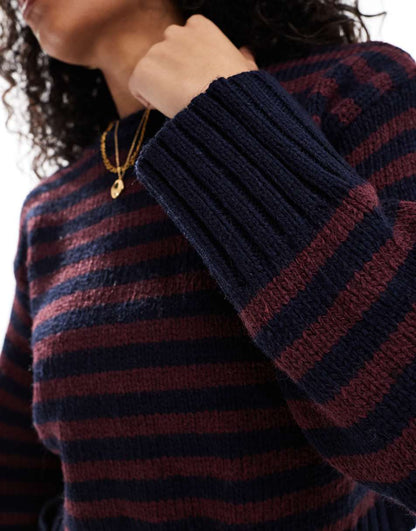 ASOS DESIGN crew neck sweater with chunky trims in navy stripe