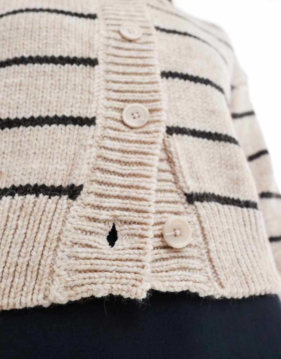 ASOS DESIGN crop crew neck cardigan in cream stripe