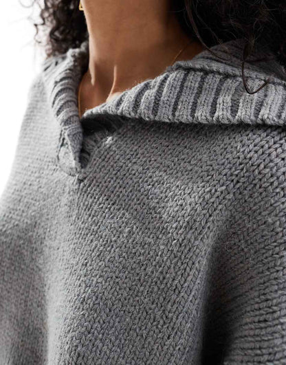 ASOS DESIGN sweater with button neck in gray