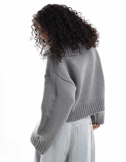 ASOS DESIGN sweater with button neck in gray